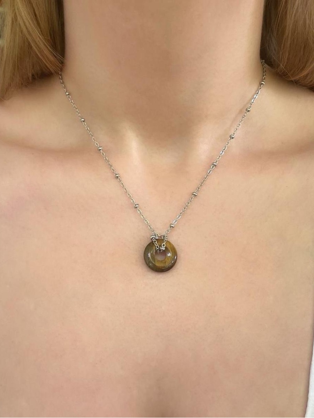 Silver-tone Tiger Stone Necklace